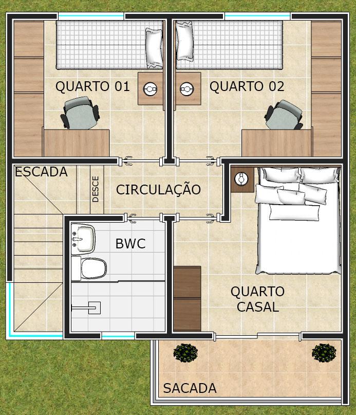 Planta Inferio Sobrado 3 Quartos 3 Quartos Escada Circulacao Varanda Bwc